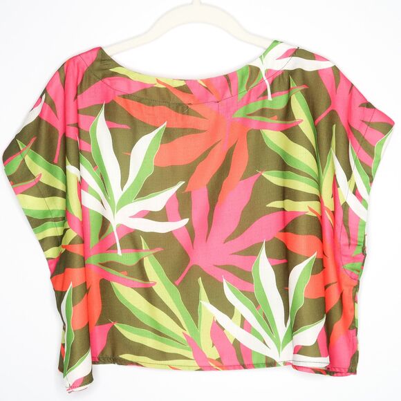 Peach Love California Womens Top Size Large Cropped Multicolor Tropical - Picture 2 of 6